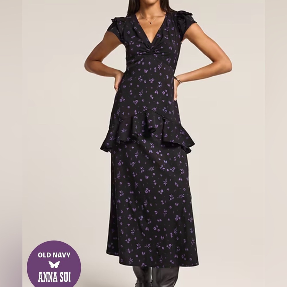 Old Navy x Anna Sui Crepe V-Neck Ruffle Maxi Dress